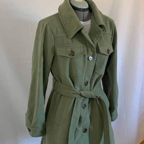 Women’s Steve Madden juniors belted shirt jacket pea coat moss green - Picture 4 of 6